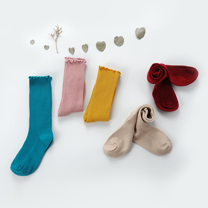 Baby socks, solid-color cotton socks for spring, autumn and winter, loose mouth, black fungus edge, boneless, anti-slip, newborn baby socks