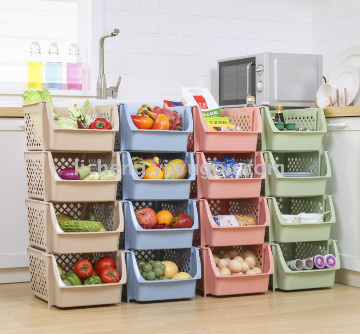 Kitchen shelves three layers of plastic vegetables and fruits storage basket sundry storage rack arranged shelves