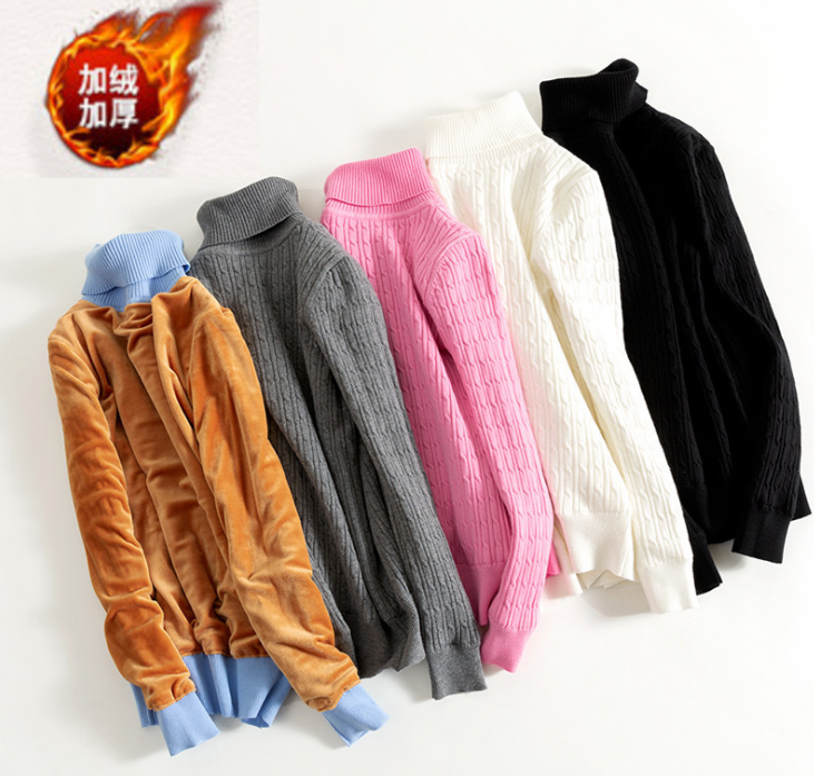 纯色打底毛衣女修身显瘦上衣女全身加绒加厚高领针织衫女