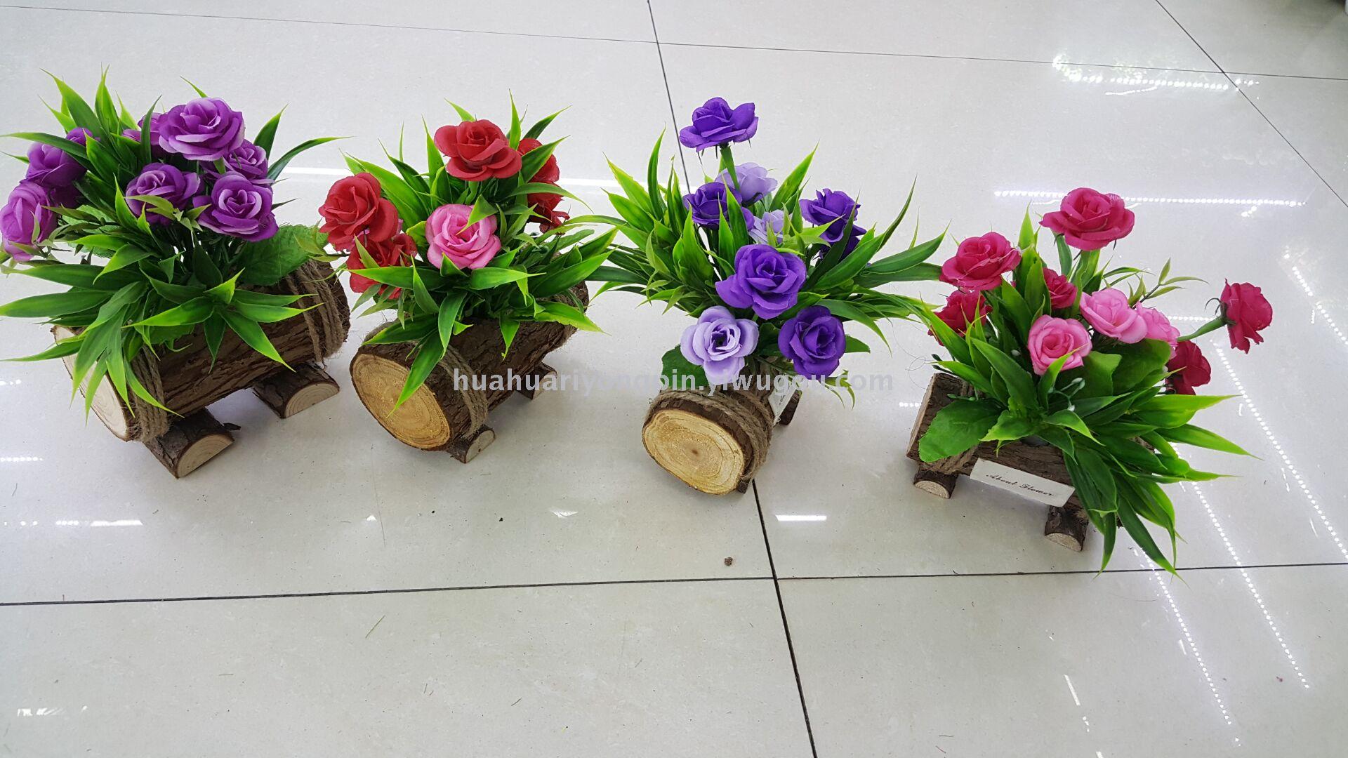 New simulation flower head rose potted flower decoration flower decoration fake flower real wood