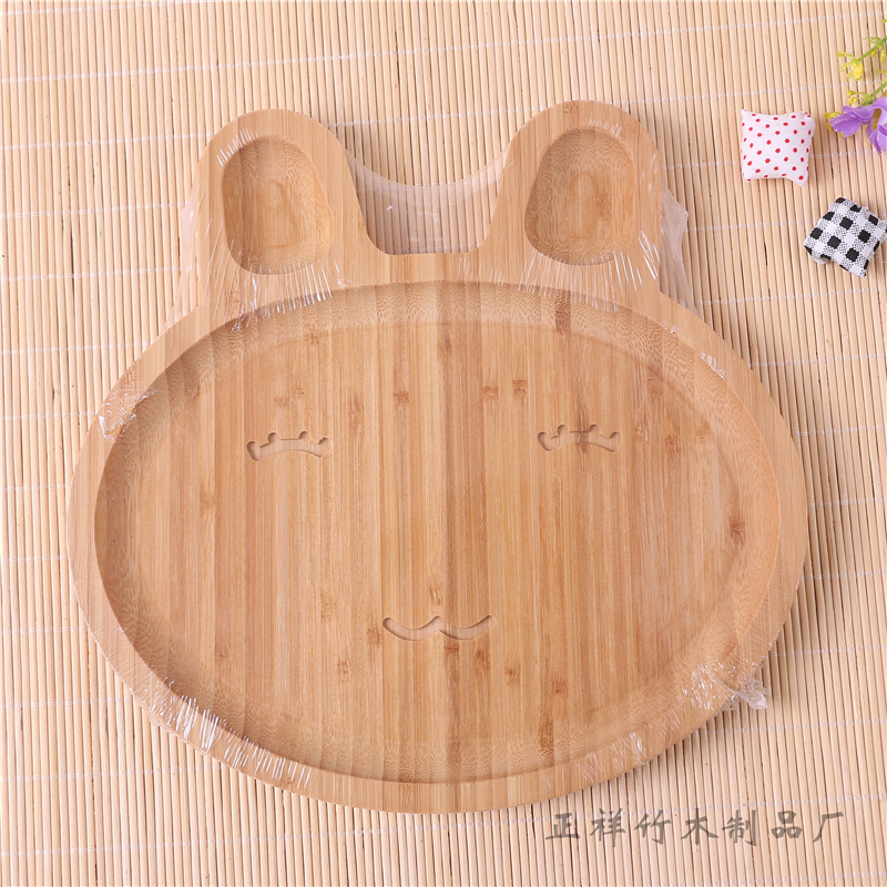 创意个性趣味木盘 儿童分格餐盘 橡胶木卡通兔子餐盘图