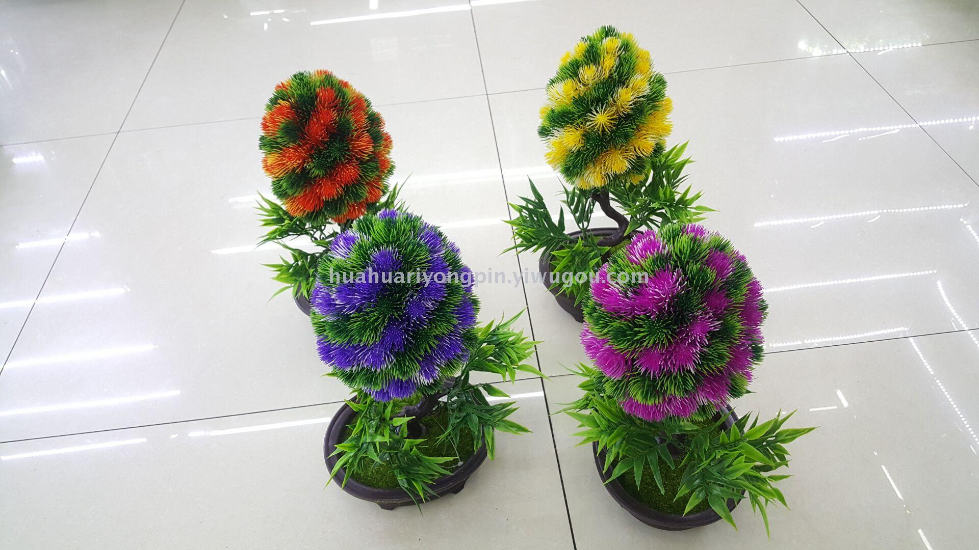 新款棕色盆松树仿真花盆栽假花装饰品摆件塑料工艺品