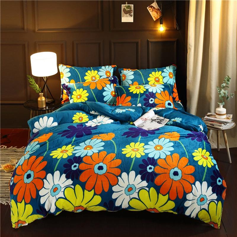 Autumn and winter new Faye fleece four-piece set of fashion and simple double-sided Faye fleece thickened warm four-piece set - Viola bedding sheets
