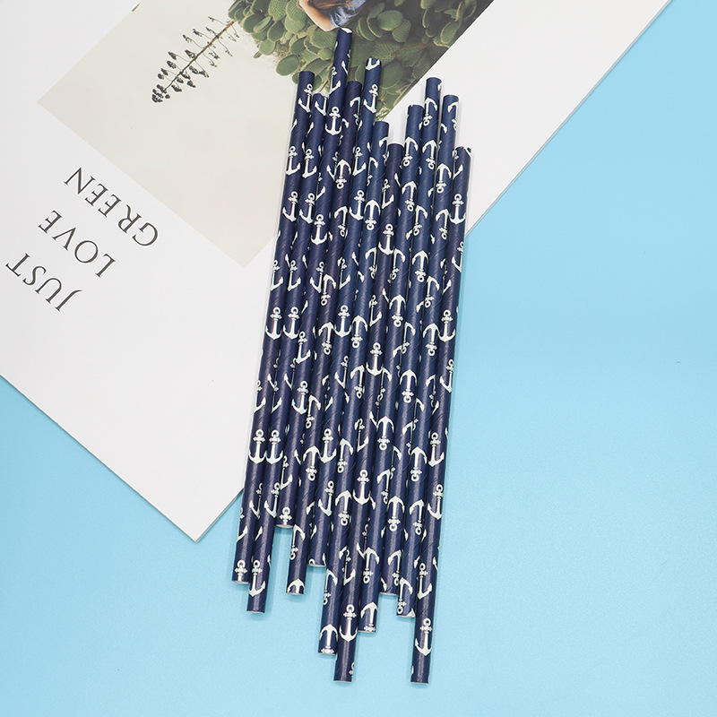 Disposable Eco-Friendly Straw Birthday Blue Party Decoration Kindergarten Handmade Creative Paper Christmas Straw details Picture