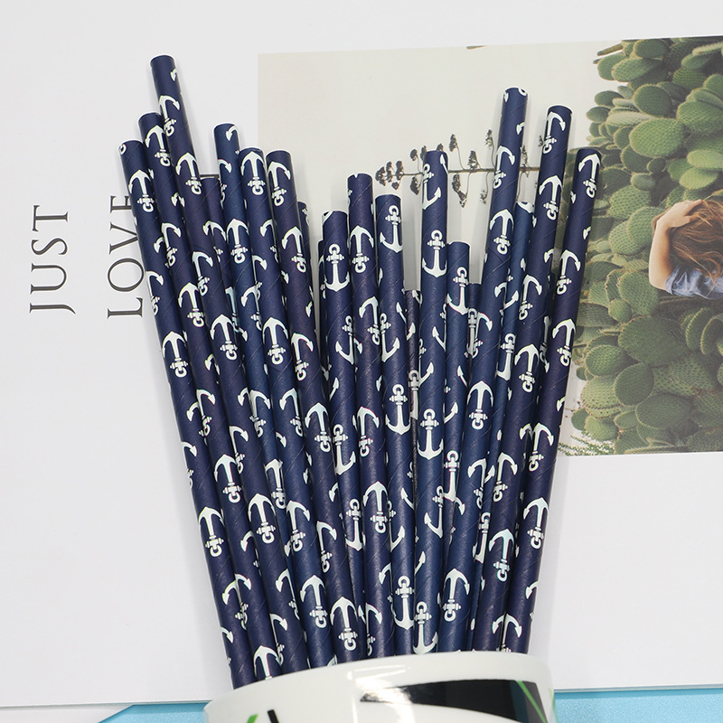 Disposable Eco-Friendly Straw Birthday Blue Party Decoration Kindergarten Handmade Creative Paper Christmas Straw