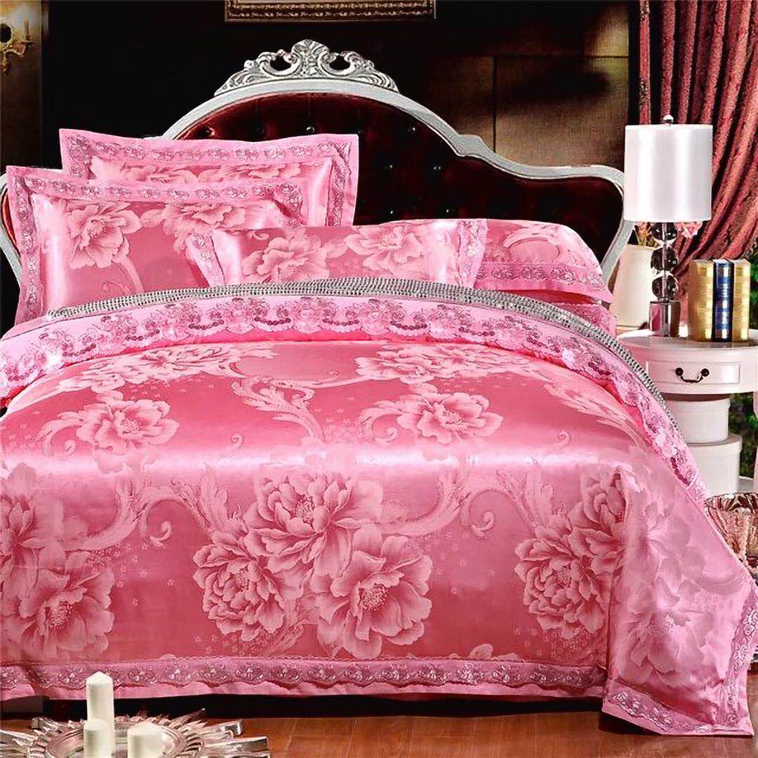Yiwu snow pigeon home textile new lace hemp Sergong satin jacquard four-piece set - England 5