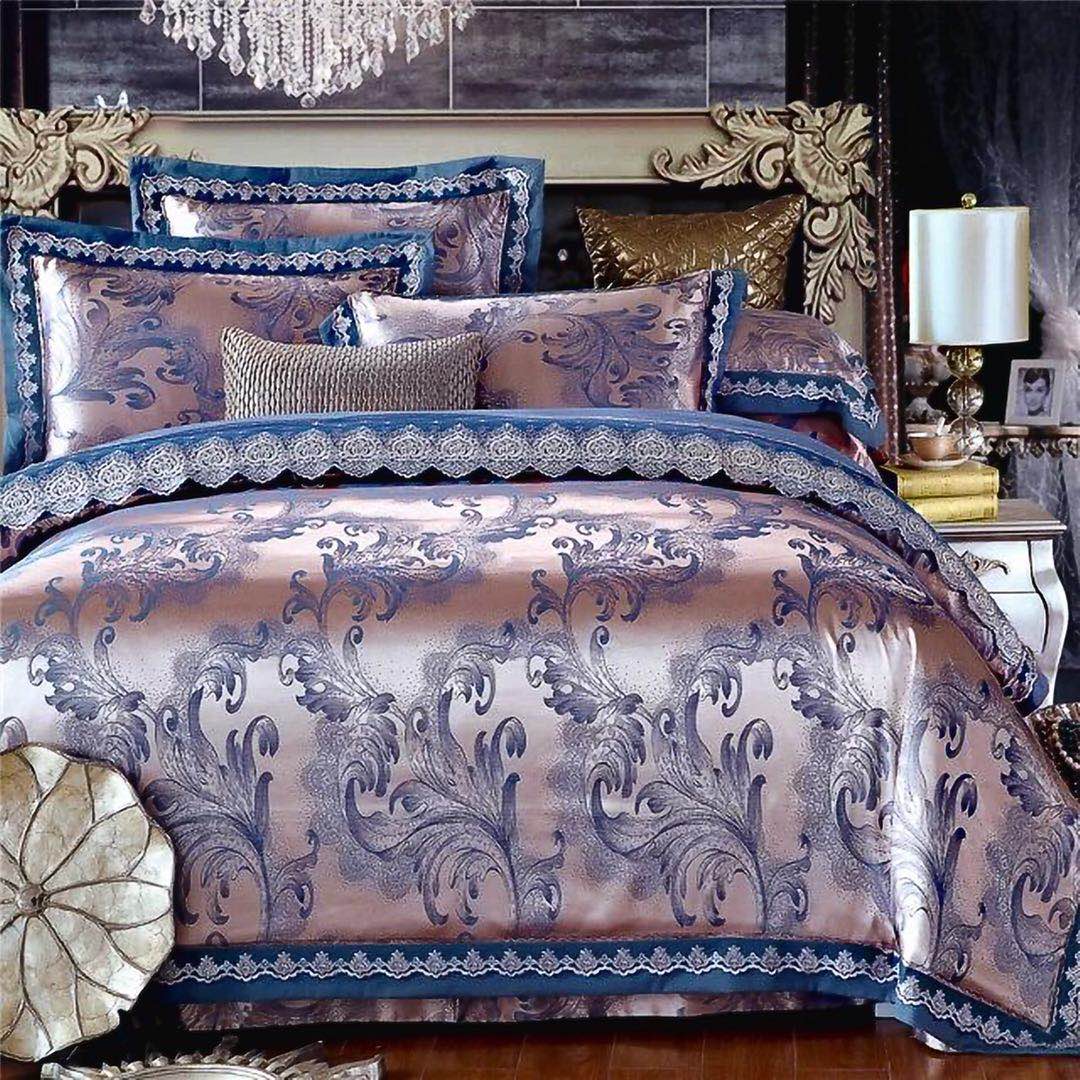 Yiwu snow pigeon home textile new lace hemp Sergong satin jacquard four-piece set - slender sentiment