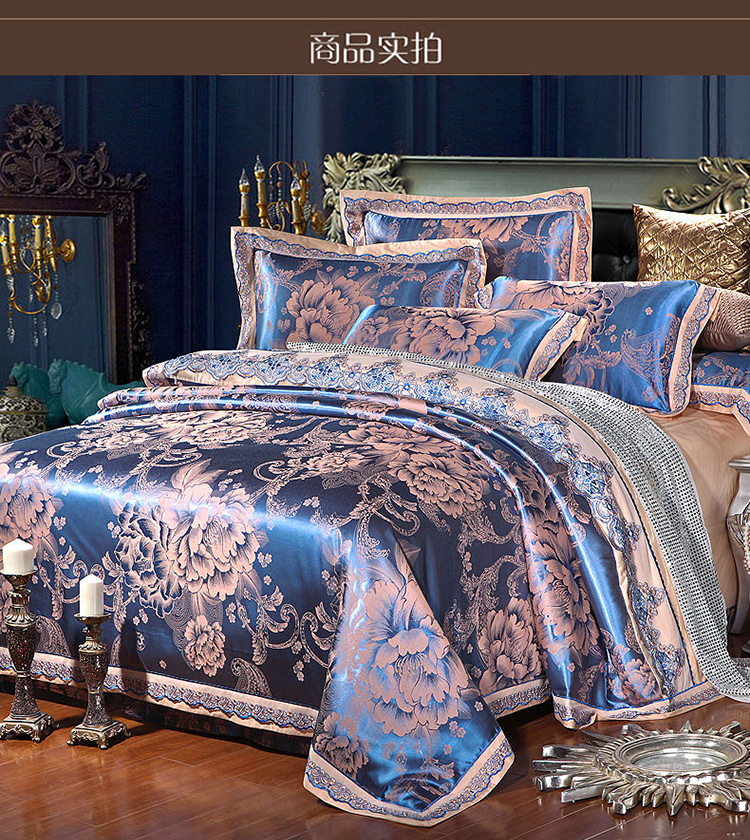 Yiwu Xuege Home Textile Tencel Cotton Tribute Satin Jacquard three or four Pieces Wedding Bedding Set New style Specification image