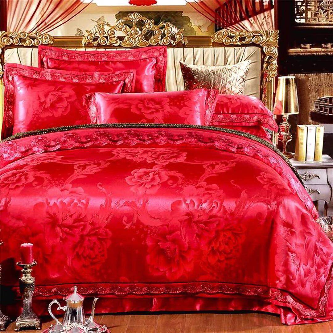 Yiwu snow pigeon home textile new lace hemp Sergong satin jacquard four-piece set - England 6