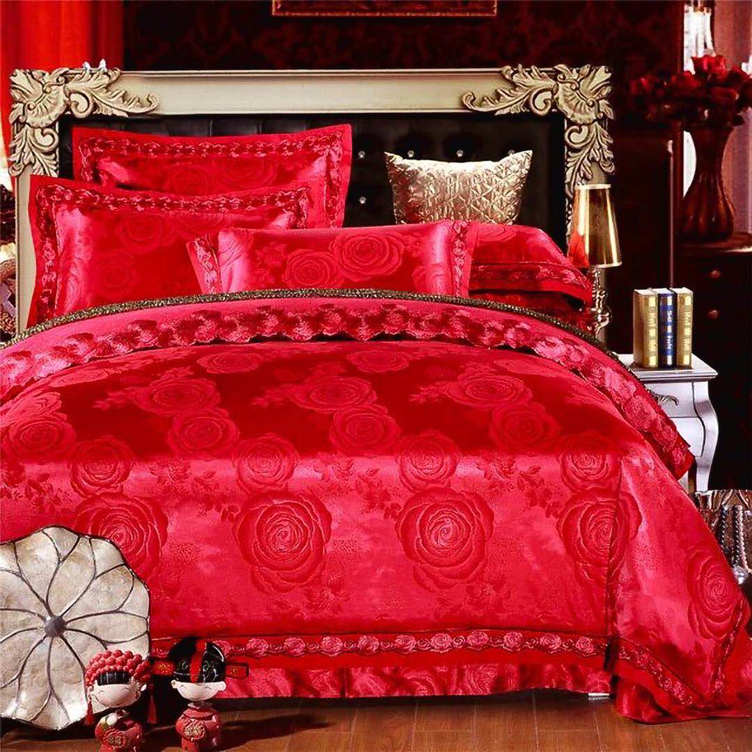 Yiwu Xuege Home Textile Tencel Cotton Tribute Satin Jacquard three or four Pieces Wedding Bedding Set New style details Picture