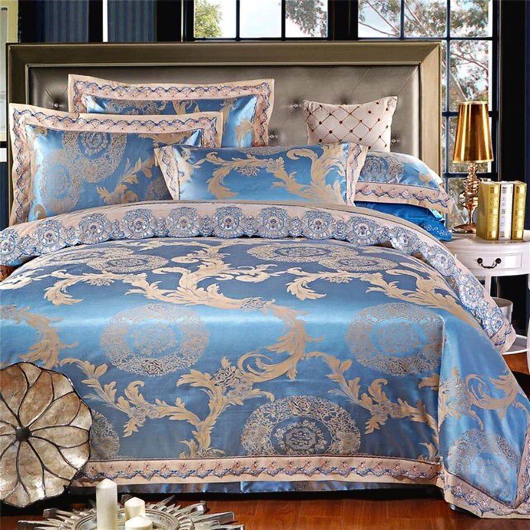 Yiwu snow pigeon home textile new lace hemp Sergong satin jacquard four-piece set - England 8