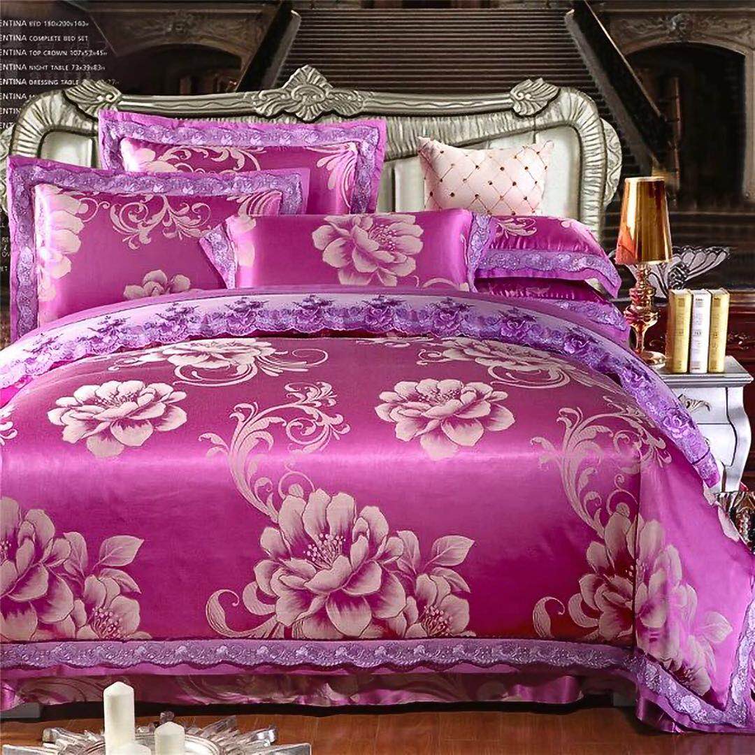 Yiwu snow pigeon home textile new lace hemp Sergong satin jacquard four-piece set - England 9