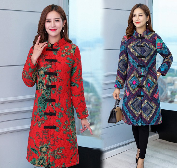 Middle-aged and elderly women's mid-length cotton-padded clothes, large-sized warm cotton-padded jackets and coats details Picture