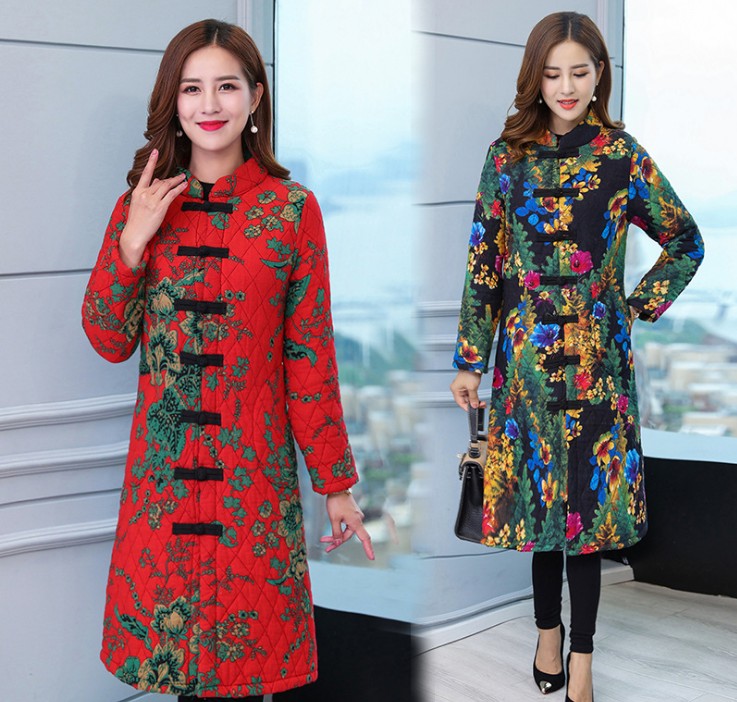 Middle-aged and elderly women's mid-length cotton-padded clothes, large-sized warm cotton-padded jackets and coats Specification image