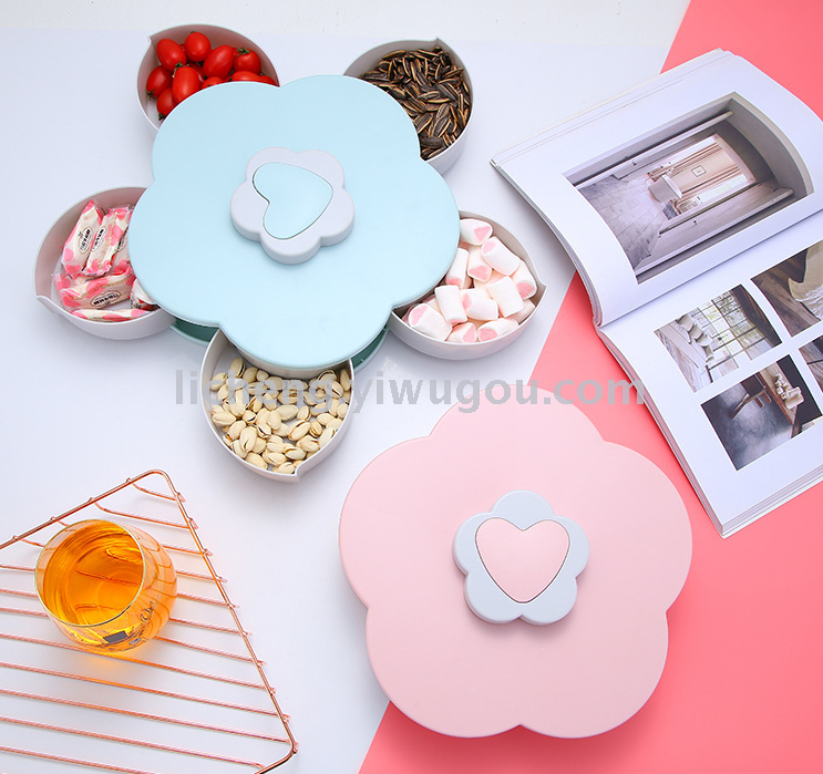 Creative rotating fashionable dried fruit box with compartments and LIDS, living room candy box, sunflower seed and dried fruit plate basket