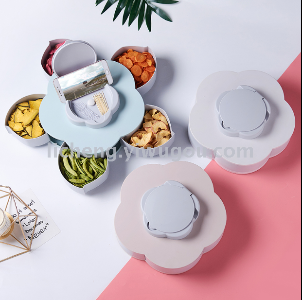 Creative rotating fashionable dried fruit box with compartments and LIDS, living room candy box, sunflower seed and dried fruit plate basket Specification image