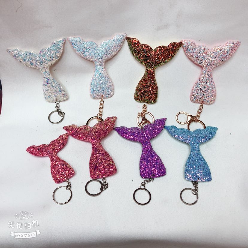 Sequined mermaid keychain, plush toy pendant details Picture