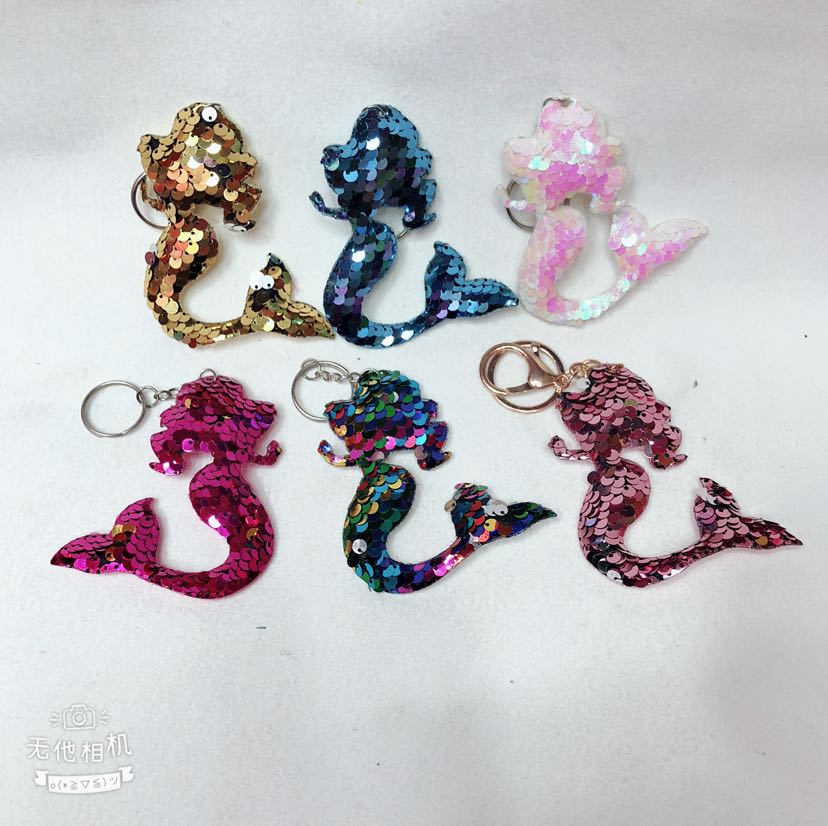 Sequined mermaid keychain, plush toy pendant