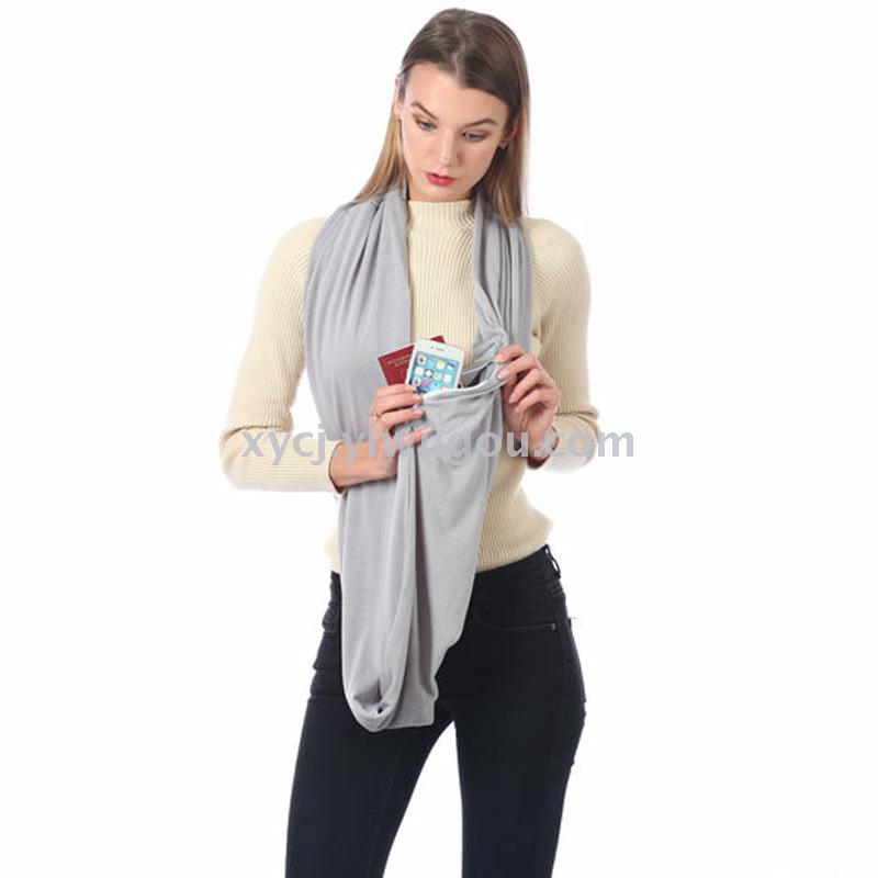 Amazon pocket scarf solid color unlimited neck storage zipper pocket neck Specification image