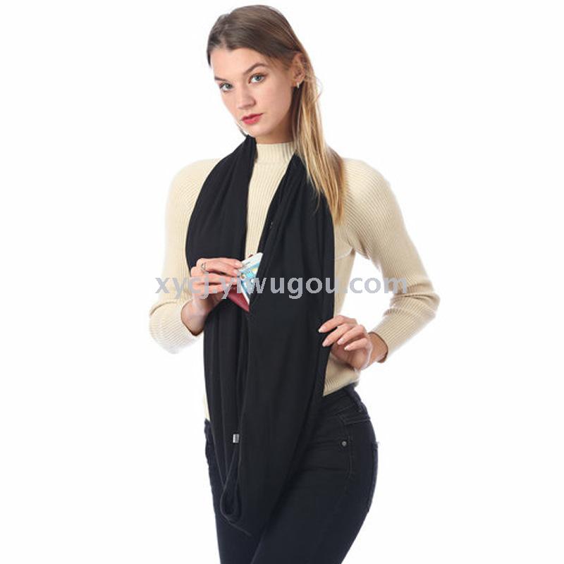 Amazon pocket scarf solid color unlimited neck storage zipper pocket neck details Picture