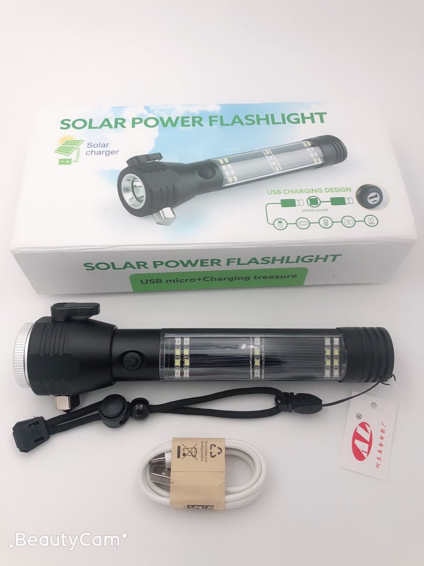 Multifunctional solar flashlight Car working light Outdoor emergency flashlight