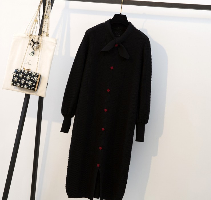 Korean-style large-sized Western-style knitted fashionable loose mid-length sweater that reaches the knee, loose and youthful dress Specification image