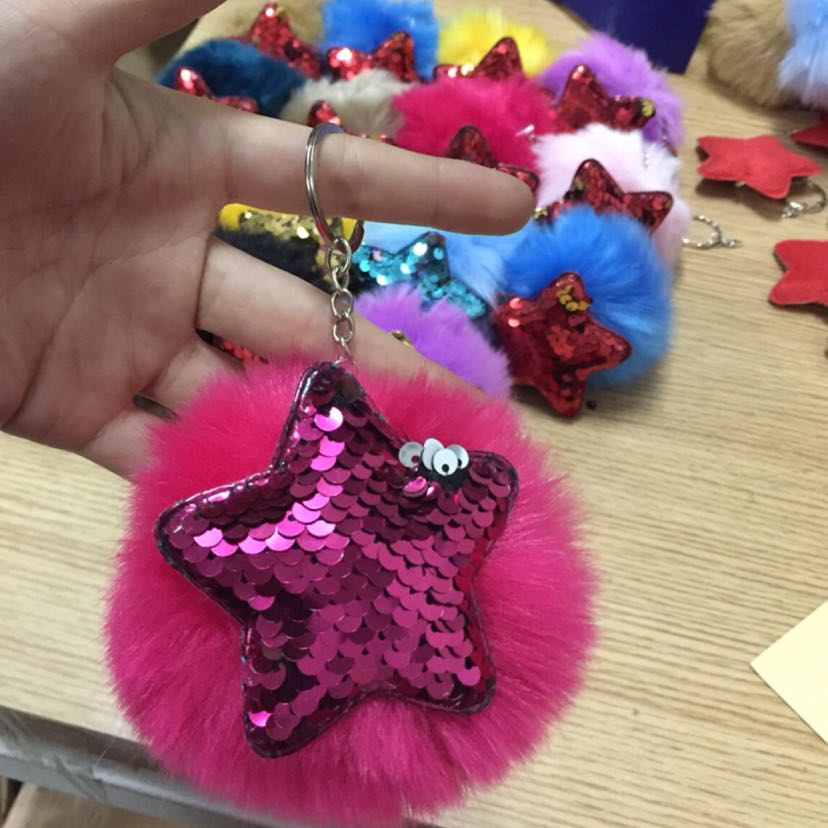 Plush toy fur ball pendant, sequined fur ball pendant, keychain full figure