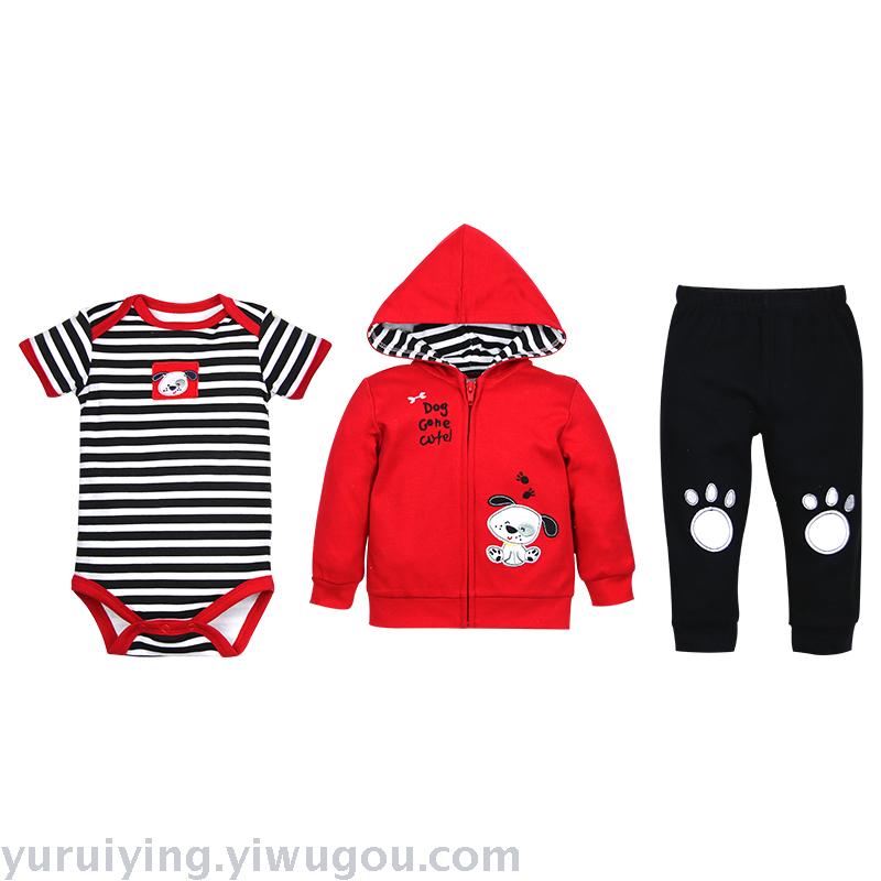 男女童长袖套装婴幼童夹克衫连帽短哈长裤3件套拉链外套+短哈长裤详情图2