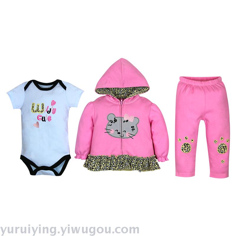 男女童长袖套装婴幼童夹克衫连帽短哈长裤3件套拉链外套+短哈长裤详情图4