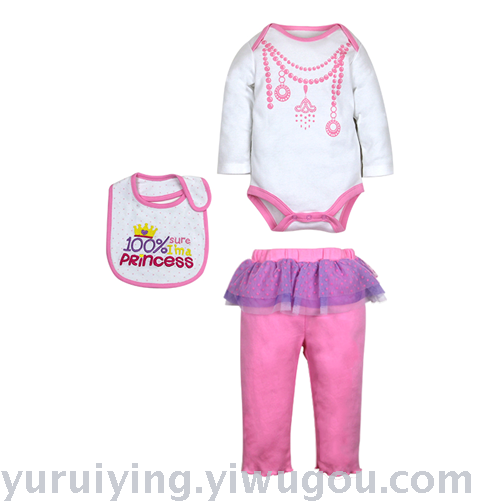 Conjunto de 3 piezas long ha + pantalón + toalla de babeo vestido bordado babero vestido de manga larga