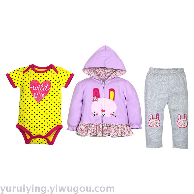 男女童长袖套装婴幼童夹克衫连帽短哈长裤3件套拉链外套+短哈长裤详情图3