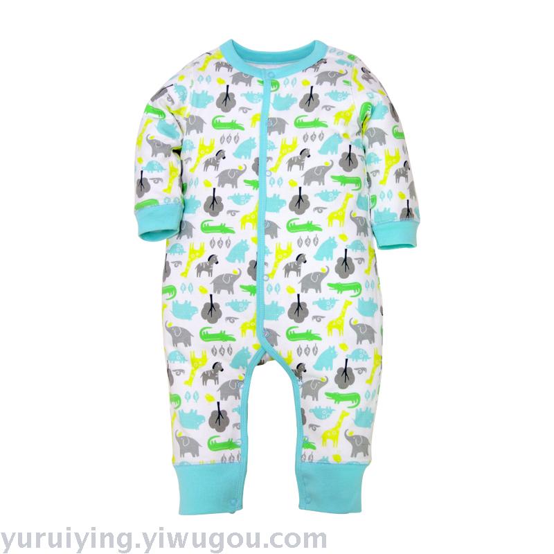 Double-layered long crawling clothes without feet, printed clothes details Picture