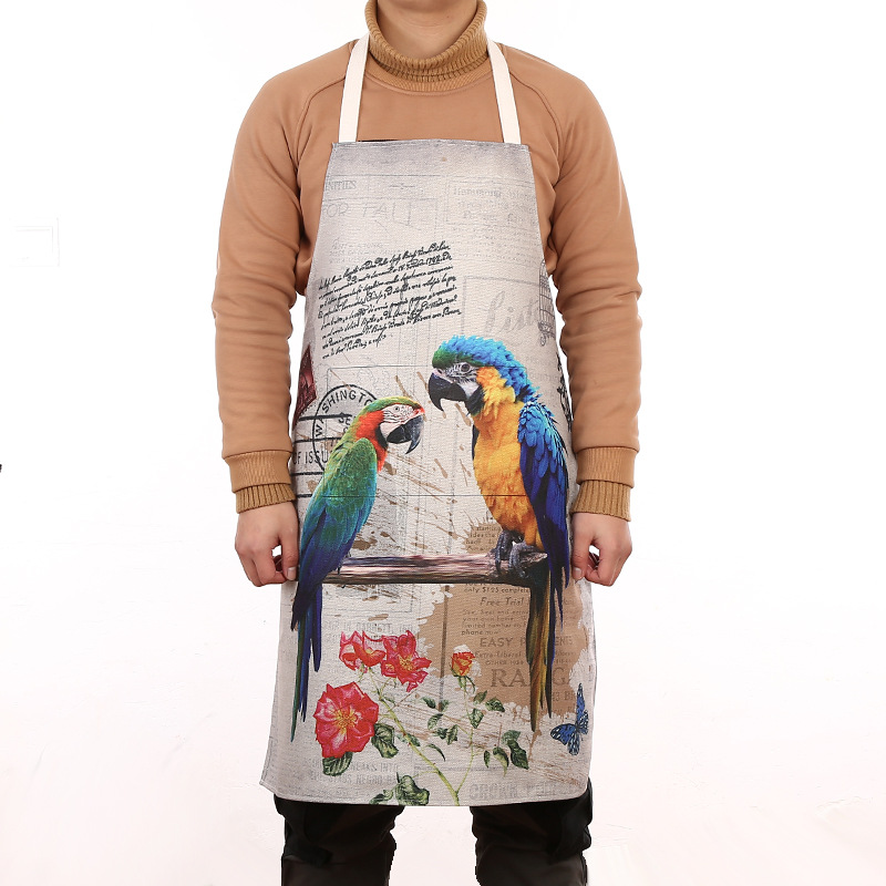 Digital printed linen apron thickened extra stain-proof apron Stylish kitchen apron