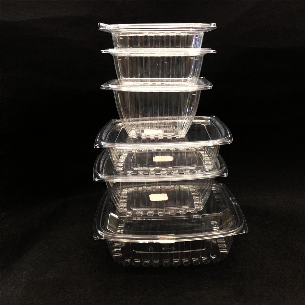High-end rectangular salad box with cover fully transparent disposable salad box cold food takeout packaging box RS-1615
