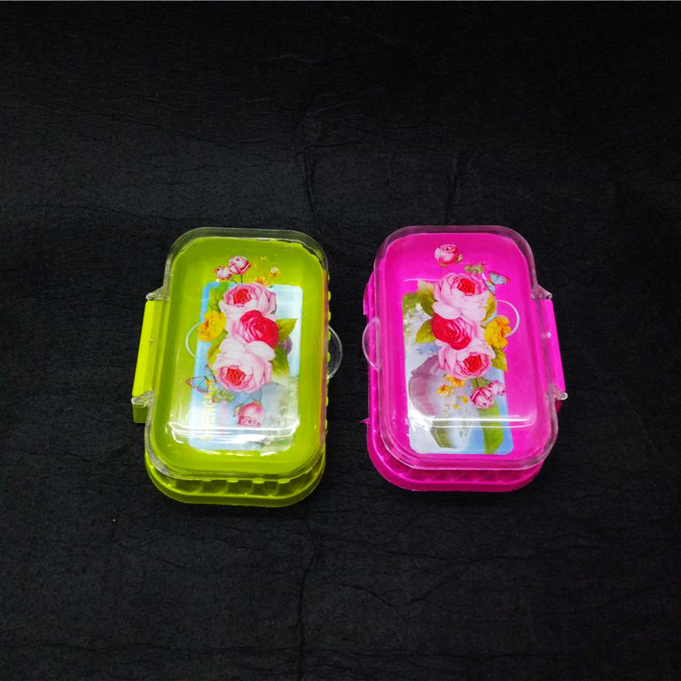 透明翻盖印花皂盒时尚沥水香皂盒洗浴肥皂托卫浴用品RS-7262