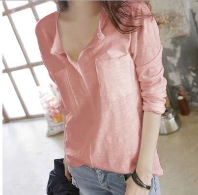 Women's bamboo-joint cotton long-sleeved T-shirt, women's V-neck large size loose T-shirt, open-neck base layer Application Scenario