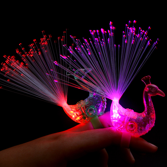 Night market children's small toys, kindergarten gifts, seven-color flashing peacock finger lights, square ground promotion, luminous rings and rings Specification drawing