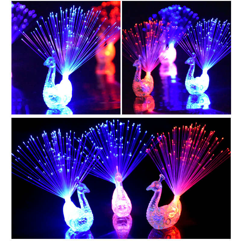 Night market children's small toys, kindergarten gifts, seven-color flashing peacock finger lights, square ground promotion, luminous rings and rings details Picture