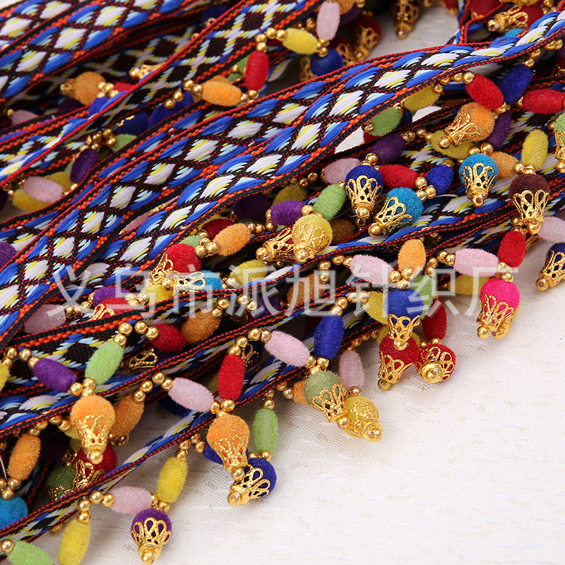 New Korean ethnic style woven ribbon dance, hand-stitched beaded balls, tassels, clothing accessories, lace hair accessories, necklaces Specification image