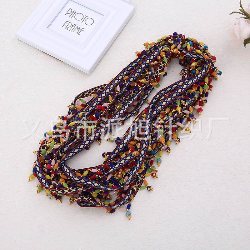 New Korean ethnic style woven ribbon dance, hand-stitched beaded balls, tassels, clothing accessories, lace hair accessories, necklaces details Picture