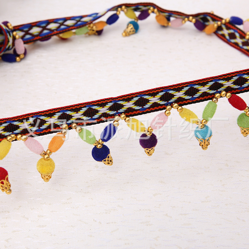 New Korean ethnic style woven ribbon dance, hand-stitched beaded balls, tassels, clothing accessories, lace hair accessories, necklaces Application Scenario