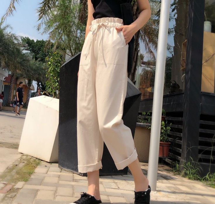 New pure cotton nine-inch Harem pants, fashionable and versatile high-waisted wide-leg pants, straight-leg pants Specification image