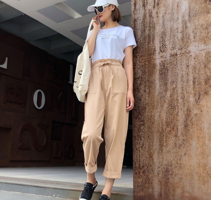 New pure cotton nine-inch Harem pants, fashionable and versatile high-waisted wide-leg pants, straight-leg pants Application Scenario