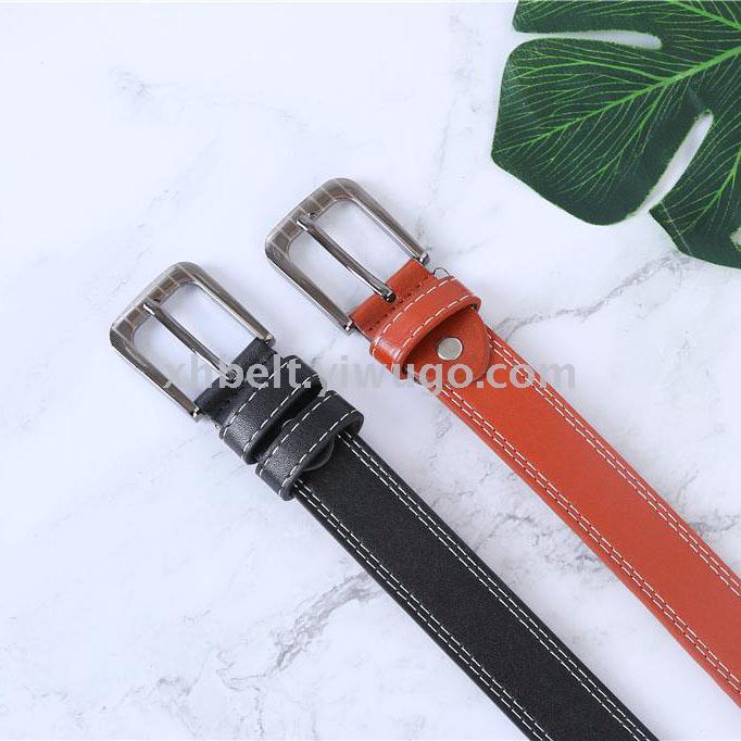 Lady retro leather belt women's new step on the double line pin buckle casual women's belt thumbnail