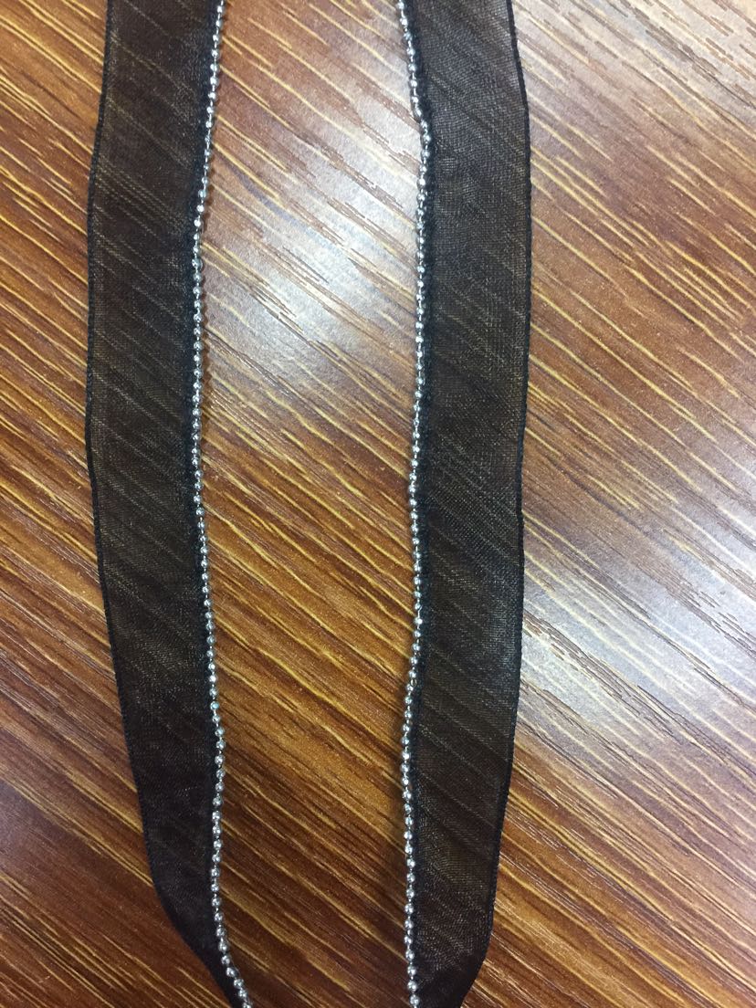 Black and white ribbons with copper chains, 1.5 cm wide, in stock, factory direct sales details Picture