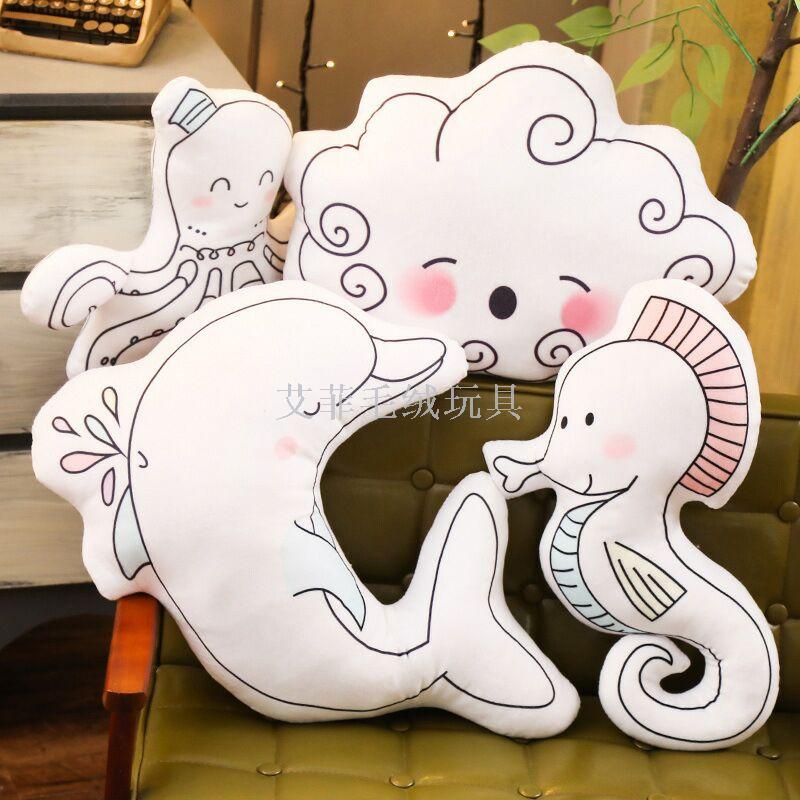 ins nordic wind cartoon animal print almohada de peluche oficina sofá cojín juguete de peluche Specification image