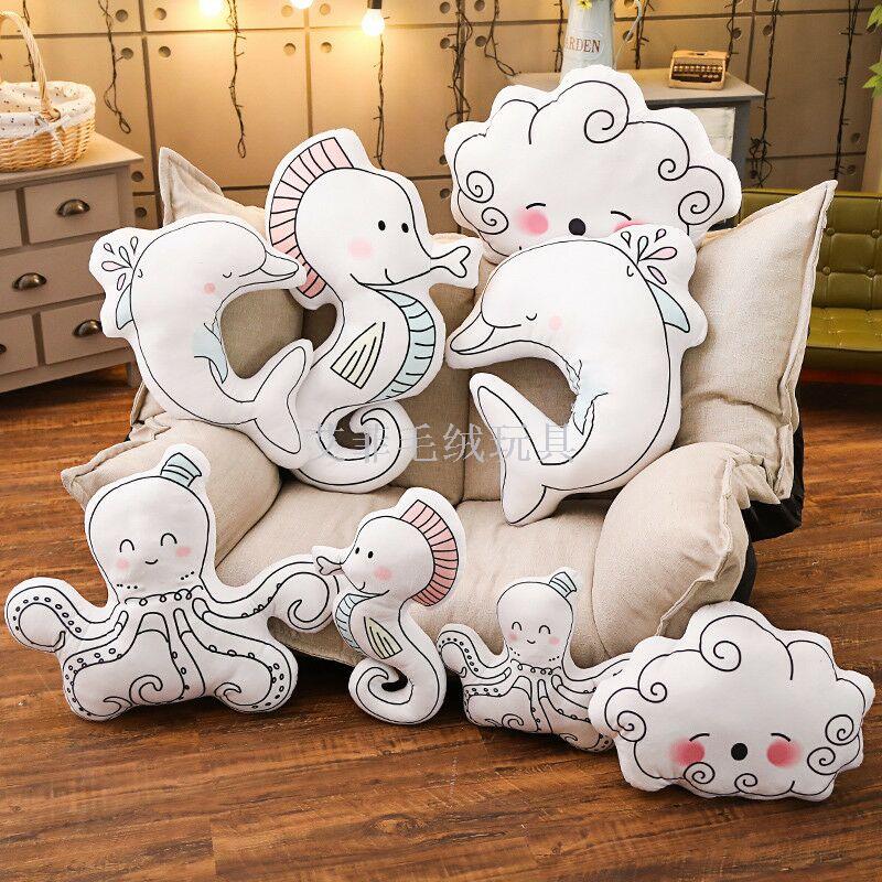 ins nordic wind cartoon animal print almohada de peluche oficina sofá cojín juguete de peluche