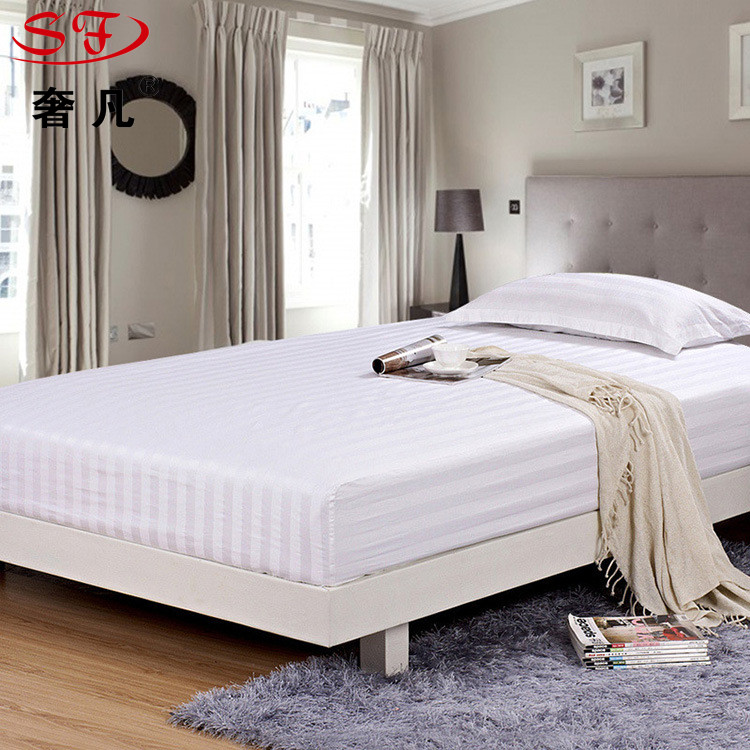 Shefan Hotel Supplies pure cotton dense white satin strip bed covers, hotel bed covers, hotel linen manufacturer wholesale details Picture