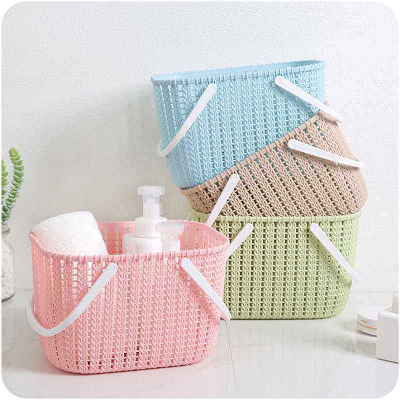 Desktop plastic hand-held basket storage basket, hand-held rattan-like bathroom bath storage basket