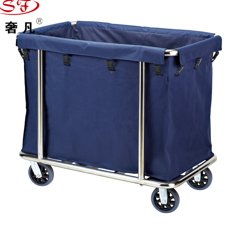 Stainless steel thickened rectangular conical linen cart, service cart, hotel and guesthouse room cleaning cart, push work cart Specification image